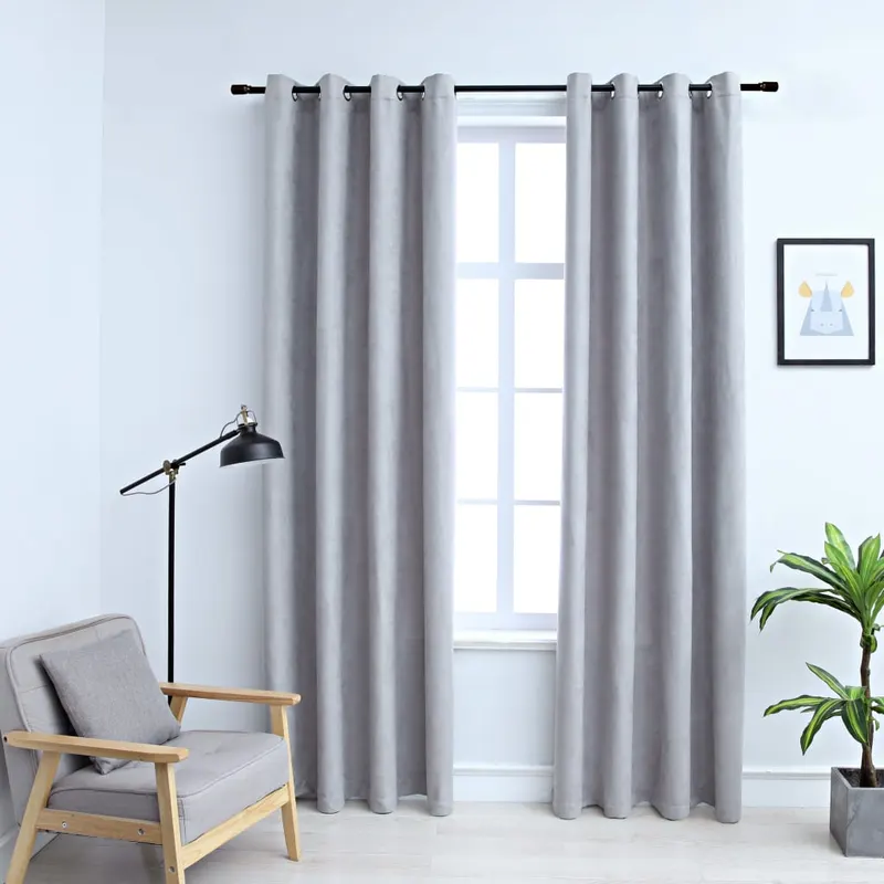 draperii opace cu inele metalice, 2 buc., gri, 140 x 225 cm