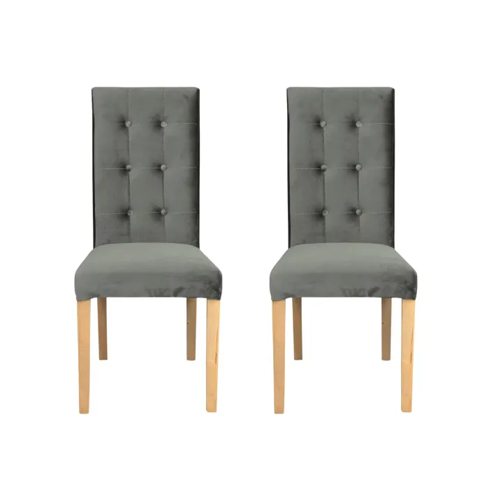 Set 2 scaune living TEO LUX, picioare lemn natur, stofa gri deschis, 46x60x98 cm