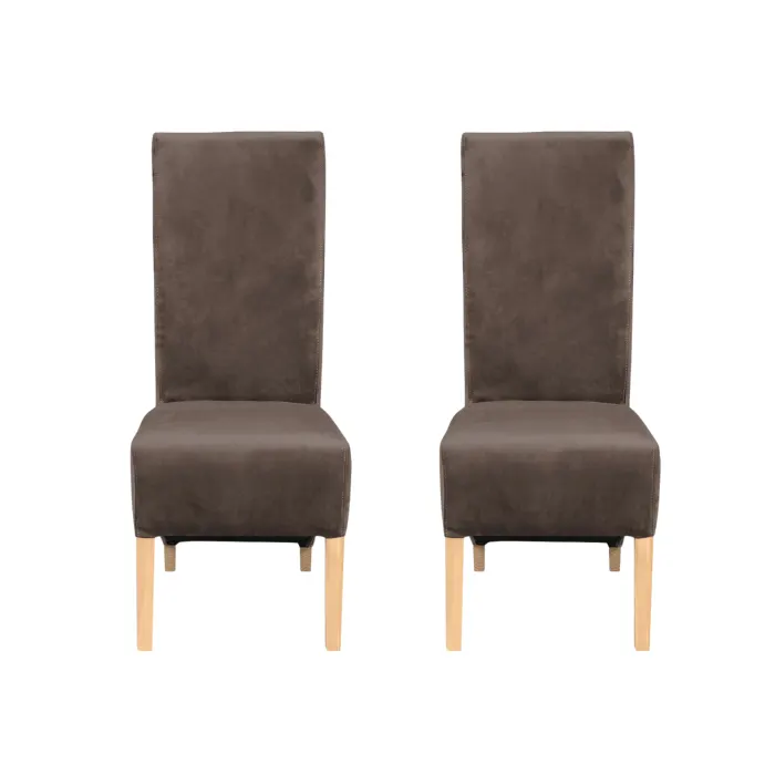 Set 2 scaune living VANESSA, picioare lemn natur, stofa maro, 47x60x110 cm