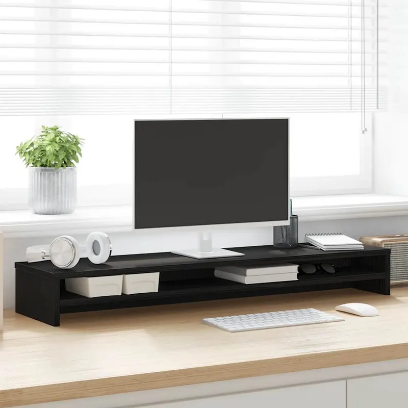 suport pentru monitor stejar negru 100x24x13 cm lemn prelucrat