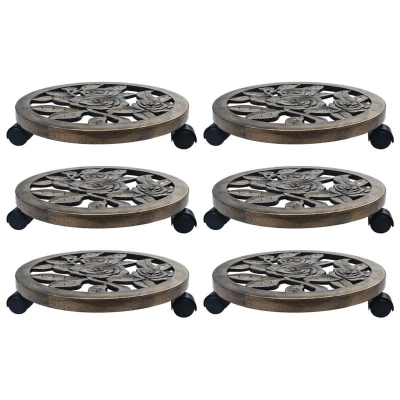 suporturi de plante cu role, 6 buc., bronz, 38 cm, plastic