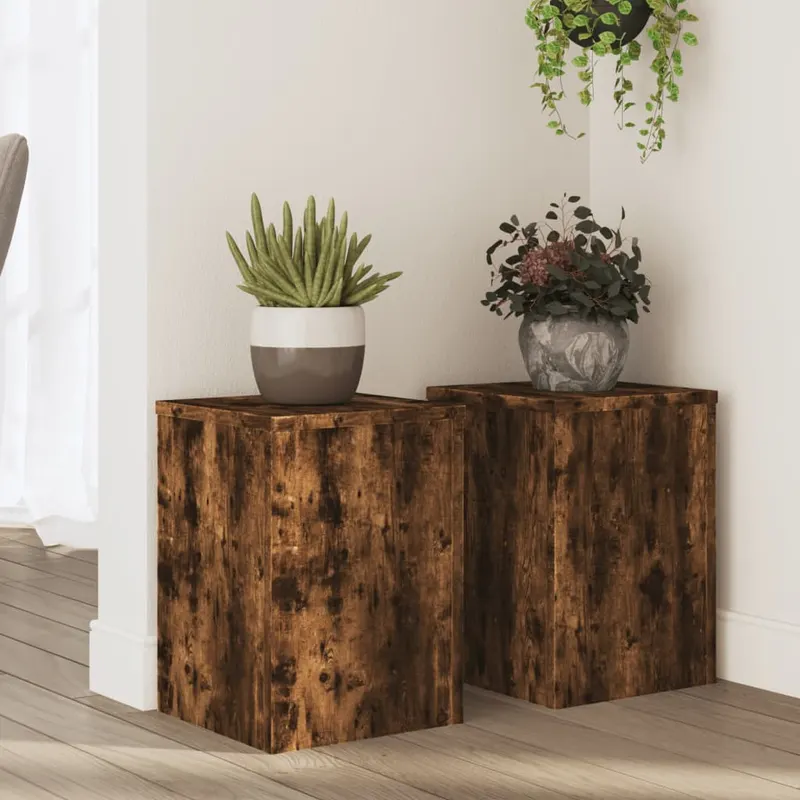 suporturi de plante 2 buc. stejar fumuriu 25x25x35 cm lemn