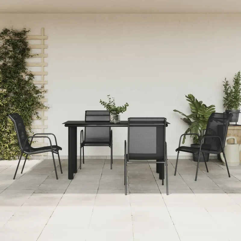 set mobilier de gradina, 5 piese, negru, otel si textilena