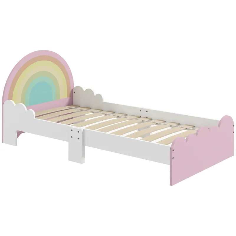 ZONEKIZ Cadru Pat Pentru Copii Mici, Mobilier Dormitor Copii Design Curcubeu Pentru Copii Cu Varsta Cuprinsa Intre 3-6 ani, 143 x 74 x 66 cm, Roz