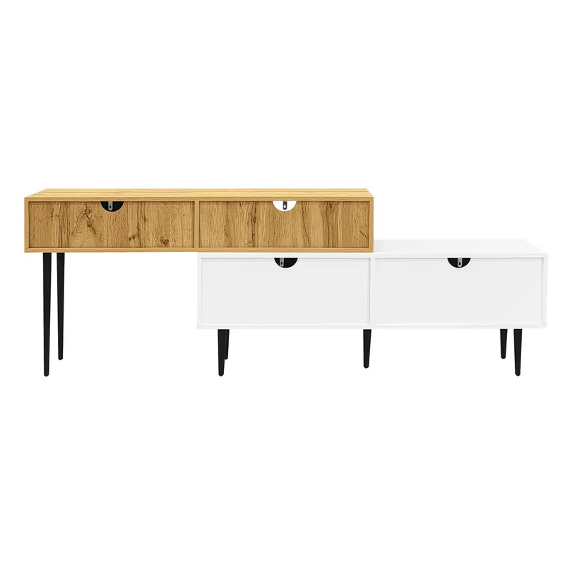 Comodă TV cu lungime reglabilă, design modular 2-piese, 130-220L x 30P x 63,4Î cm, Culoare naturală