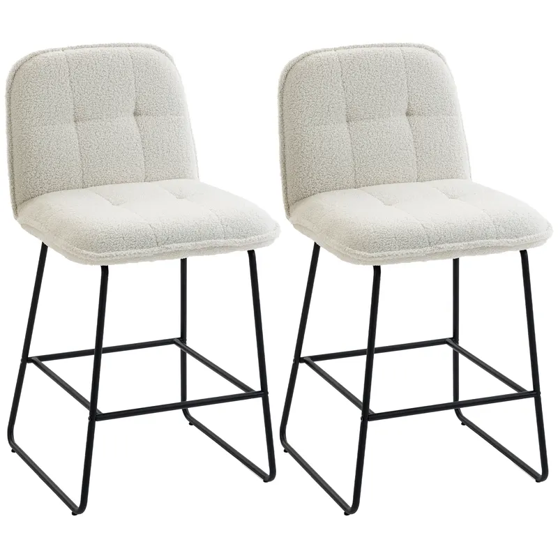 HOMCOM Set de 2 taburete de bar, scaune înalte căptușite din țesătură bouclé, șezut extra-larg 66H cm, crem