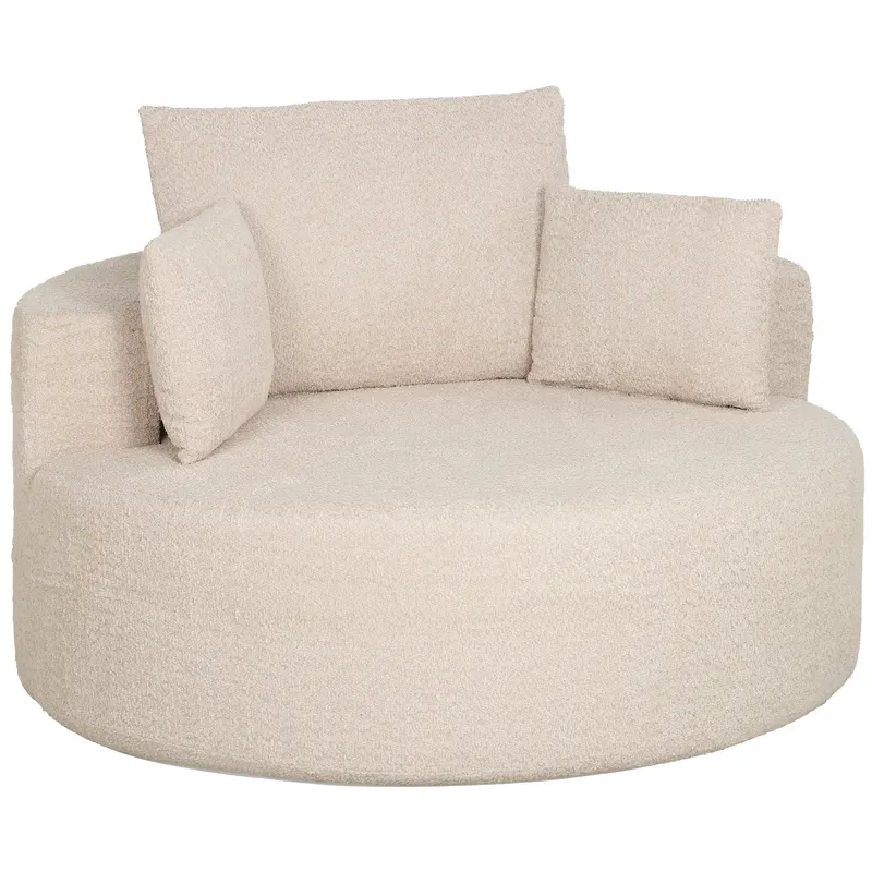 HOMCOM Pouf canapea rotund din chenille, șezut mare, 2 perne, 1 spătar, 1 traversin, sarcină 250kg, 130x130x82cm, crem