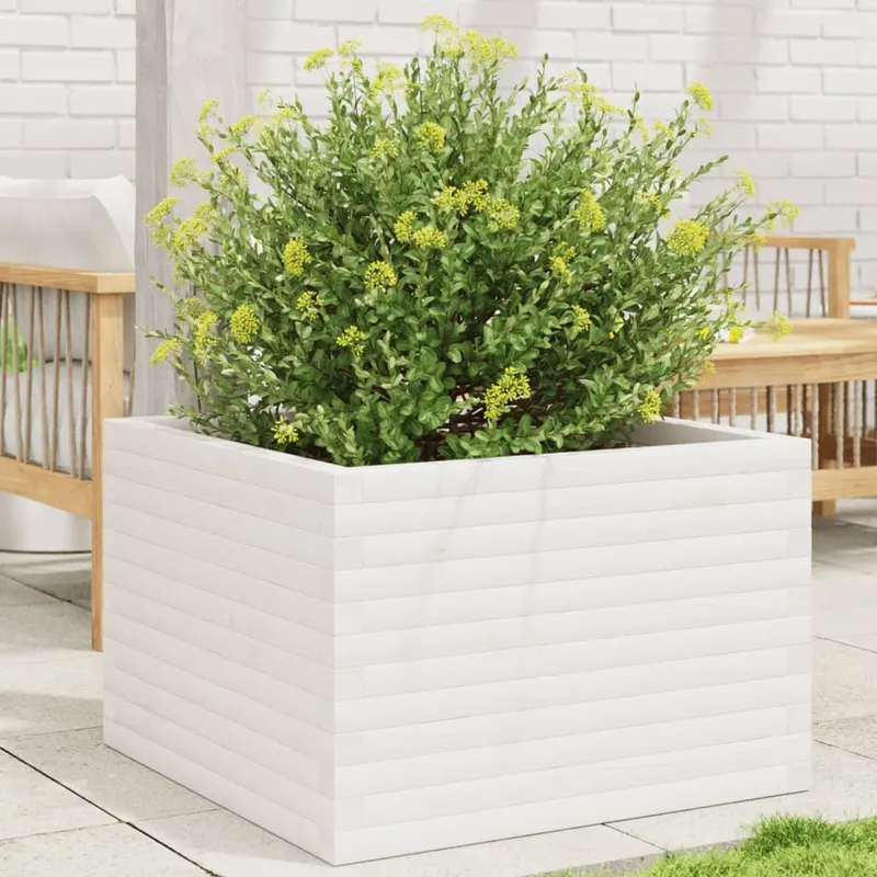 jardiniera de gradina, alb, 70x70x46 cm, lemn masiv de pin