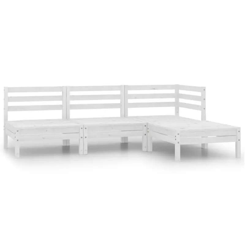 set mobilier de gradina, 4 piese, alb, lemn masiv de pin