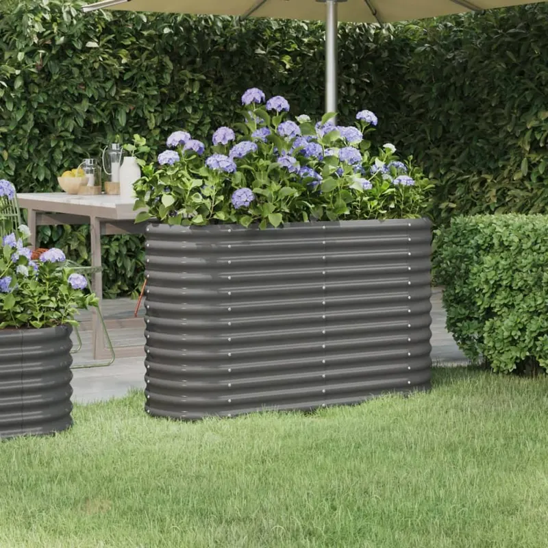 strat inaltat gradina gri 114x40x68cm otel vopsit electrostatic