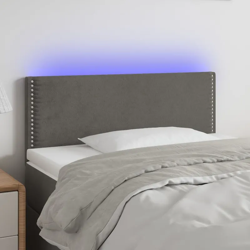 tablie de pat cu led, gri inchis, 100x5x78/88 cm, catifea