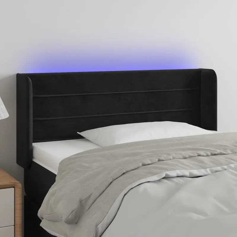 tablie de pat cu led, negru, 103x16x78/88 cm, catifea