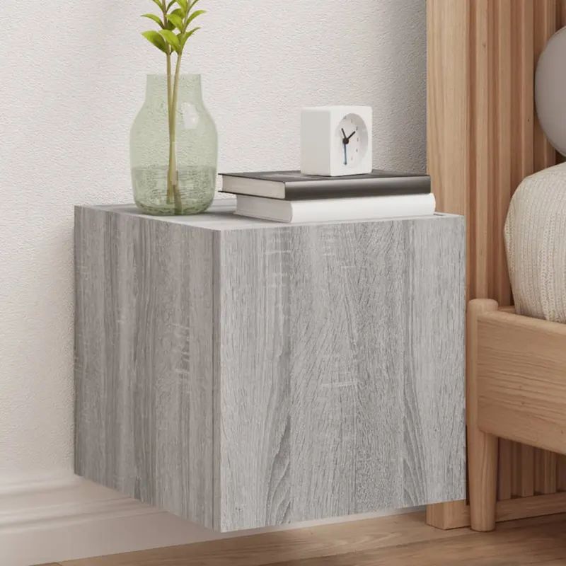 comoda tv de perete cu lumini led, gri sonoma, 30,5x35x30 cm