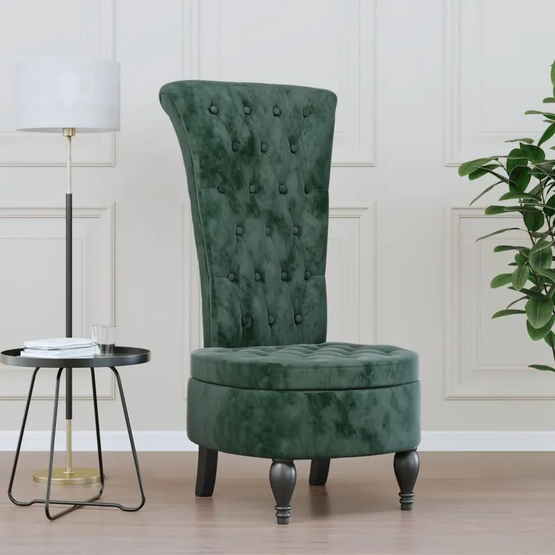 fotoliu cu spatar inalt verde inchis catifea design cu nasturi