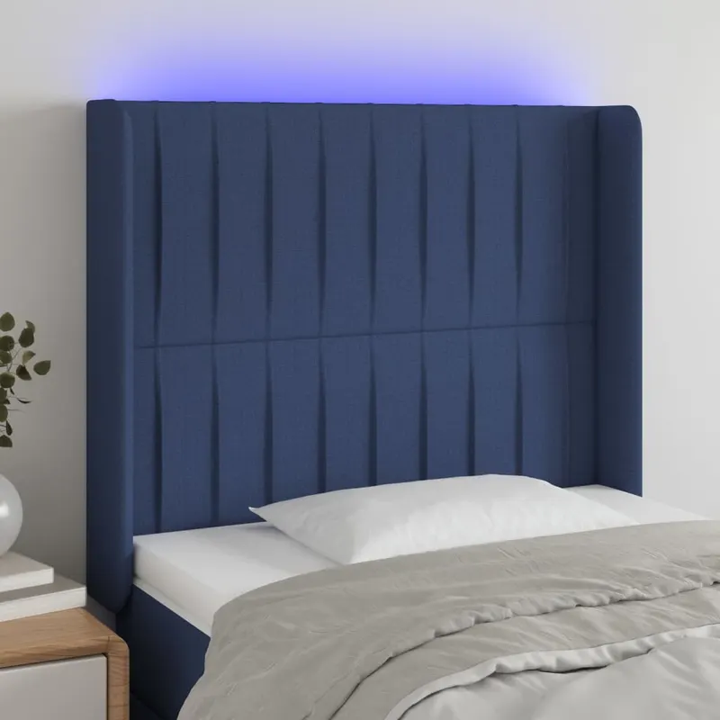 tablie de pat cu led, albastru, 83x16x118/128 cm, textil