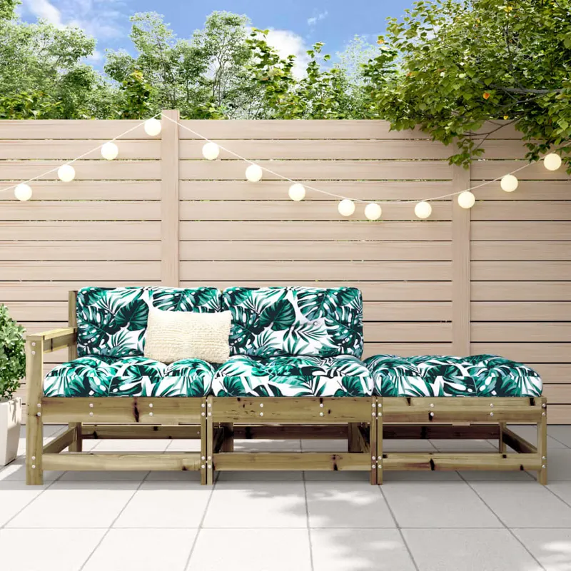 set mobilier de gradina cu perne, 3 piese, lemn de pin tratat