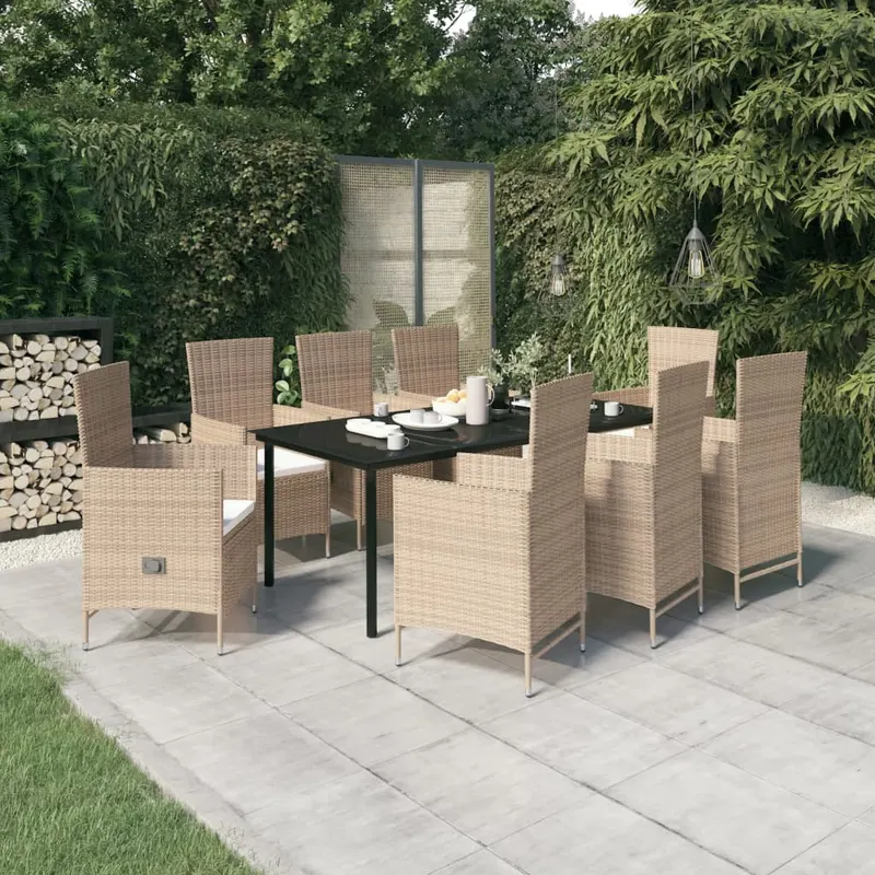 set mobilier pentru gradina, cu perne, 9 piese, bej