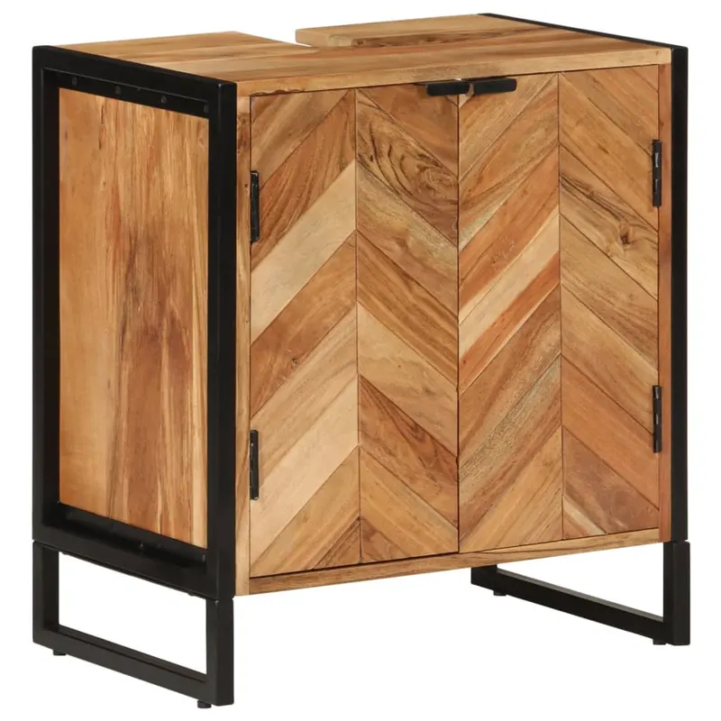 dulap de baie, 55x35x60 cm, lemn masiv de acacia si fier