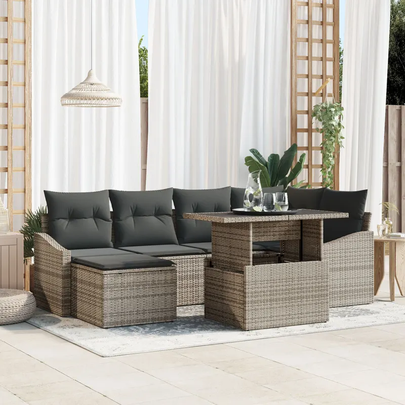 set de sofa de gradina cu perne gri din ratan policarbonat