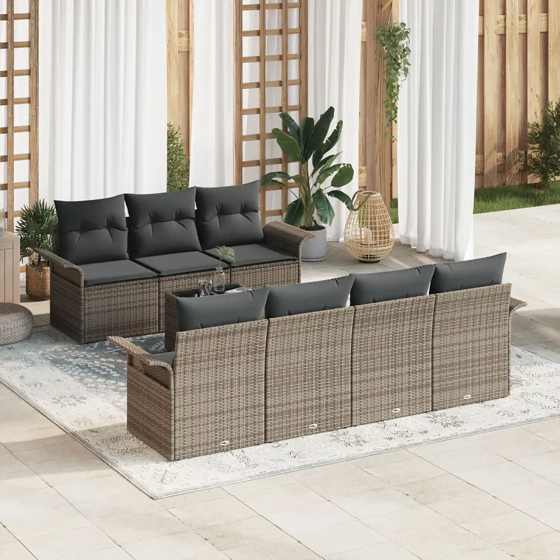 set canapea de gradina cu perne gri din ratan sintetic