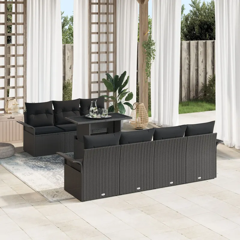 set de canapea pentru gradina 8 piese cu perne negru ratan poliesteric
