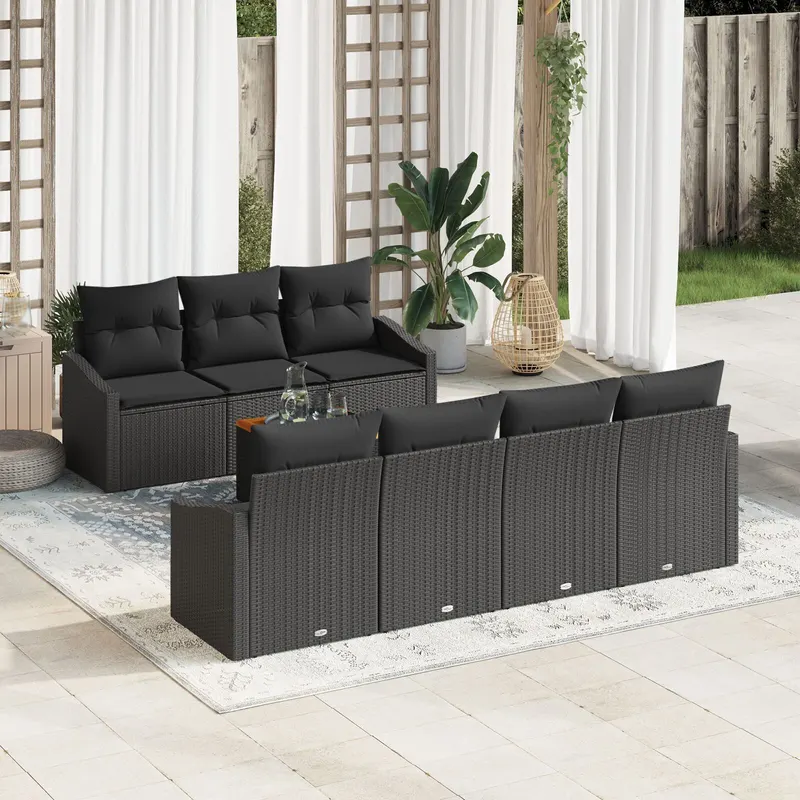 set de canapele de gradina 8 piese cu perne negre poliratan acacia