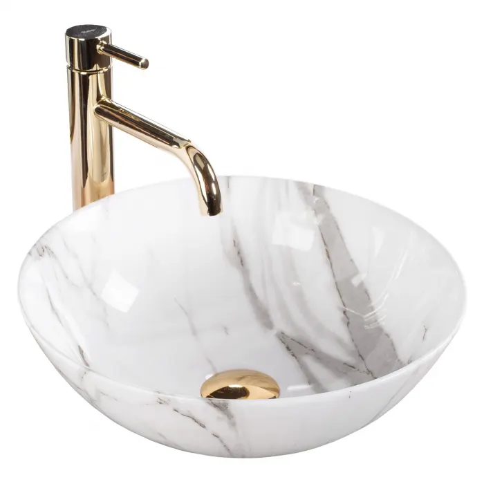 Lavoar pe blat rotund 35 cm, imitatie piatra, Rea Stella Aiax Shiny