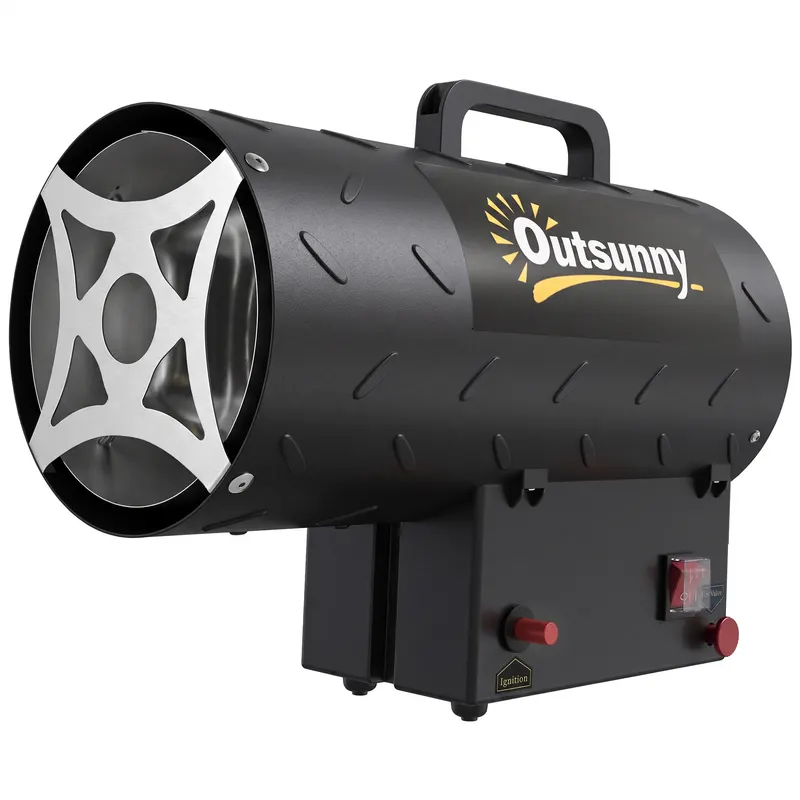 Outsunny Încălzitor Industrial cu Propan, Portabil, 15 kW, cu Aprindere Piezoelectrică, Negru