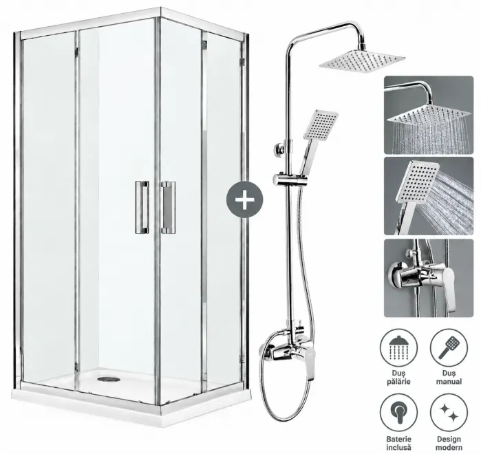 Set cabina dus 80x80 cm Sanswiss Ocelia cu coloana de baie deante crom Oregano