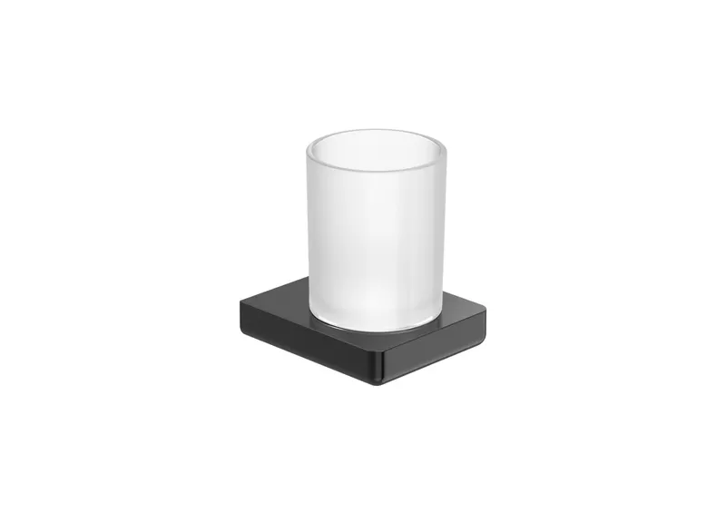 Pahar baie Roca A817021NM0, 2 orificii instalare, pe perete, metal, sticla, elemente fixare ascunse, Negru