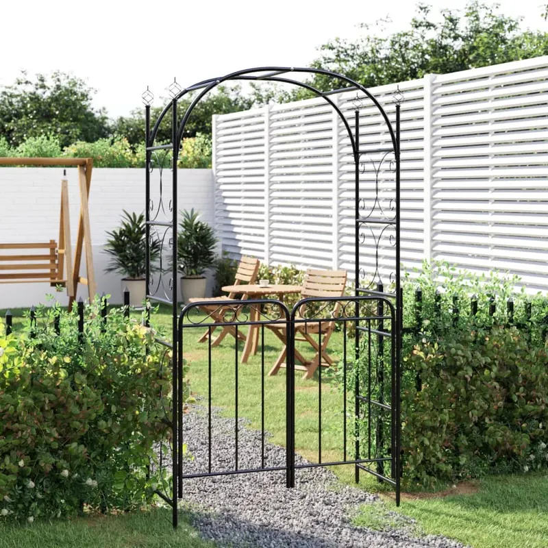 arcada de gradina cu poarta, negru, 108x45x235 cm otel