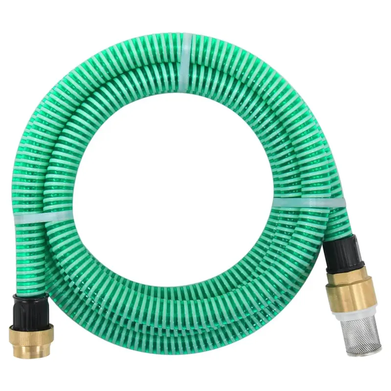 furtun de aspiratie cu racorduri din alama, verde 1,1 15 m pvc
