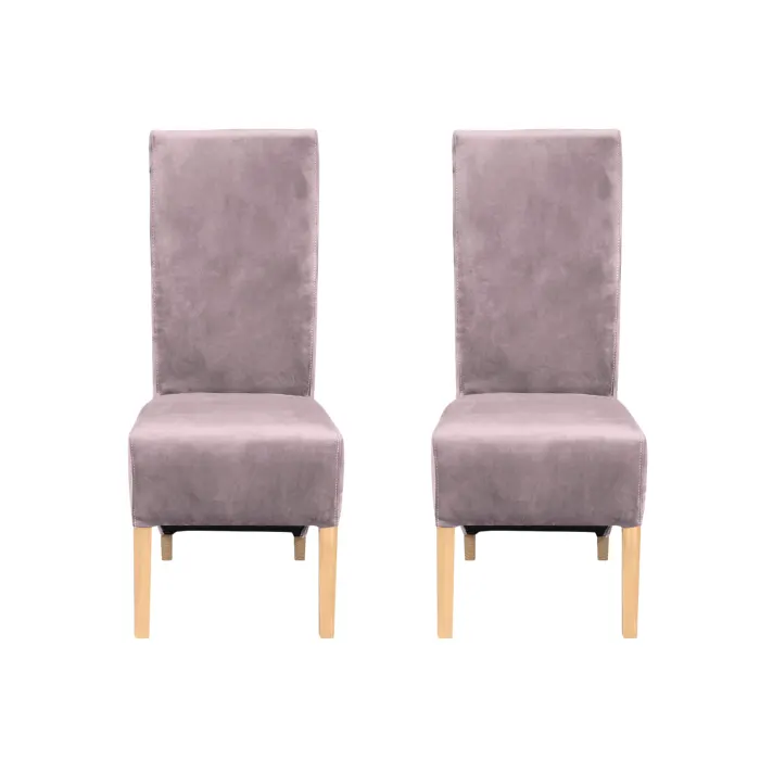 Set 2 scaune living VANESSA, picioare lemn natur, stofa roz pudra, 47x60x110 cm
