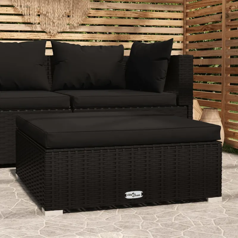 taburet de gradina cu perna, negru, 70x70x30 cm, poliratan