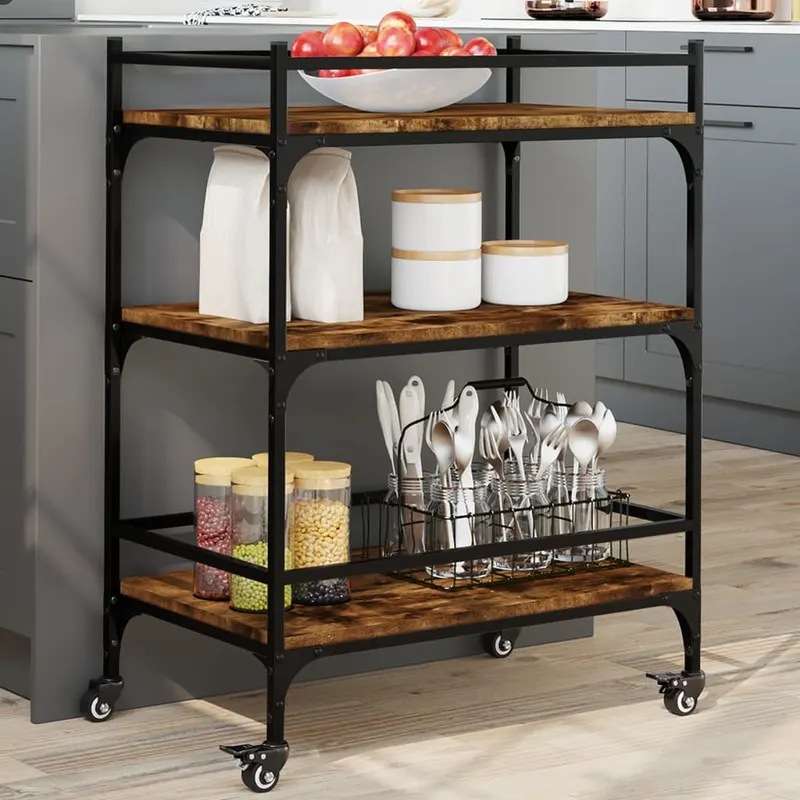 Carucior de bucatarie stejar fumuriu 65x40x86,5cm lemn prelucrat