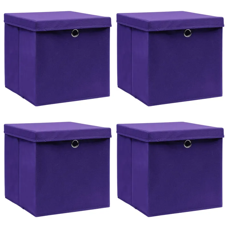 cutii depozitare cu capace 4 buc. violet, 32x32x32 cm, textil