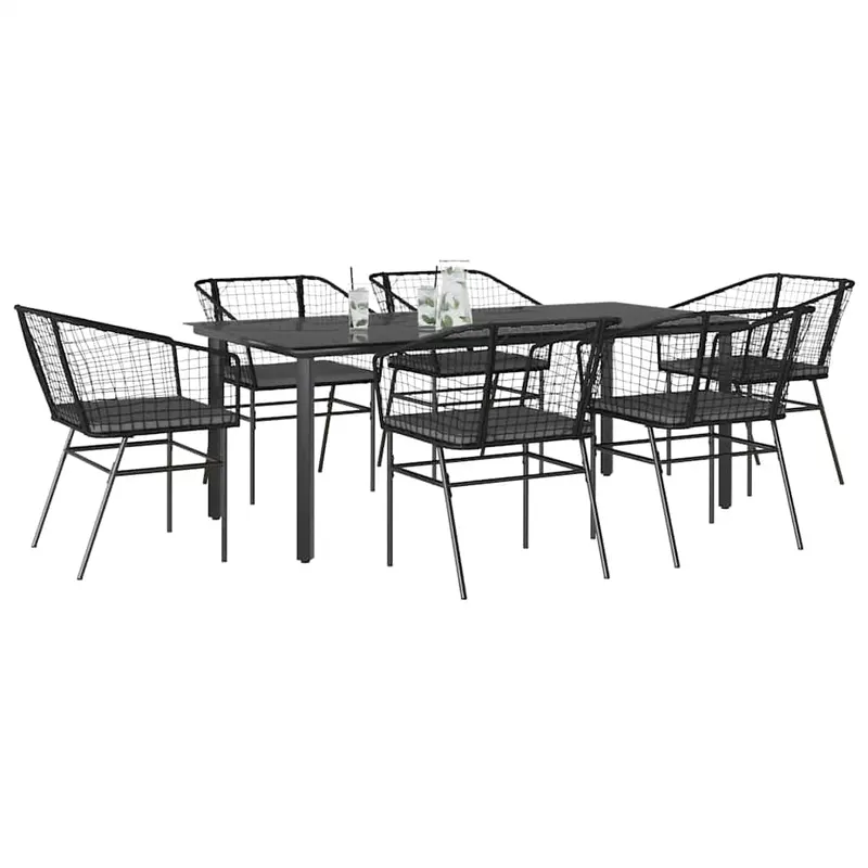 set de sufragerie de gradina 7 piese neagra sticla polirattan