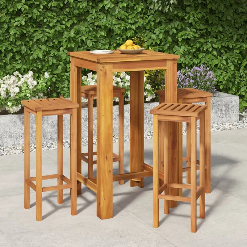 set bar de gradina, 5 piese, lemn masiv de acacia