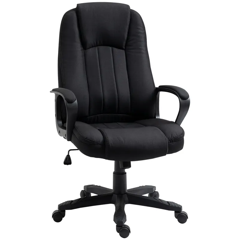 Fotoliu Birou cu Masaj, Interfata USB si Inaltime Reglabila, Tesatura efect in, Roti pivotante 60x74x106-116cm, Negru Vinsetto