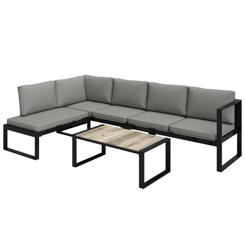 Outsunny Set Mobilier de Grădină Exterior Colțar 5 Persoane cu 2 Canapele, Scaun Fără Cotiere, Masă de Cafea, Gri Închis