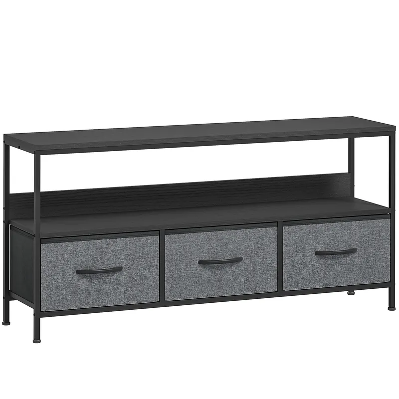 HOMCOM Suport TV Mobil, Până La 55", cu 3 Sertare Textil Pliabile, Raft, 120x29x56 cm, Negru