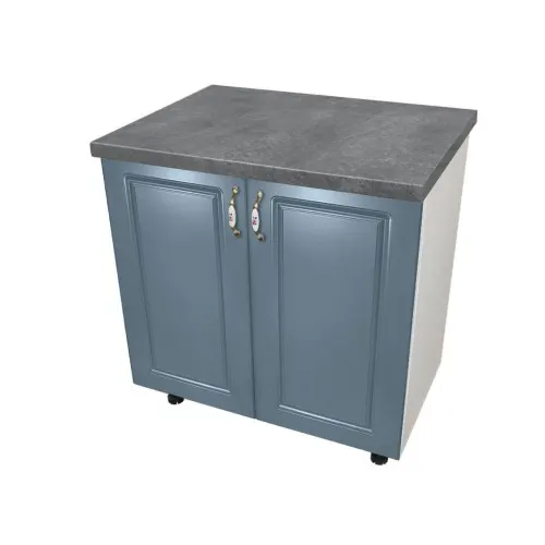 Masca pentru chiuveta cu 2 usi 80 cm Zebra, Alb/MDF Albastru cu blat Beton, 80 x 85 x 60 cm