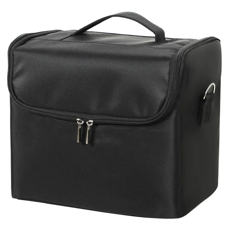 HOMCOM Trusă Machiaj Profesională, 4 Compartimente Interioare Detașabile, Curea și Mâner, 27,5x19,5x24,5 cm, Negru