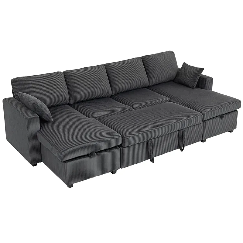 HOMCOM Canapea Extensibilă de Colț 282 cm, cu 2 Șezlonguri cu Depozitare, Gri Închis