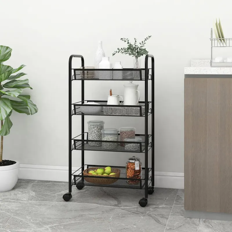 carucior de bucatarie, 4 niveluri, negru, 46x26x85 cm, fier