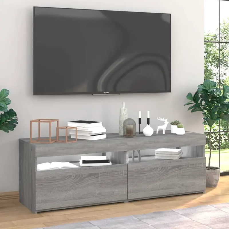 comode tv cu lumini led, 2 buc., gri sonoma, 60x35x40 cm