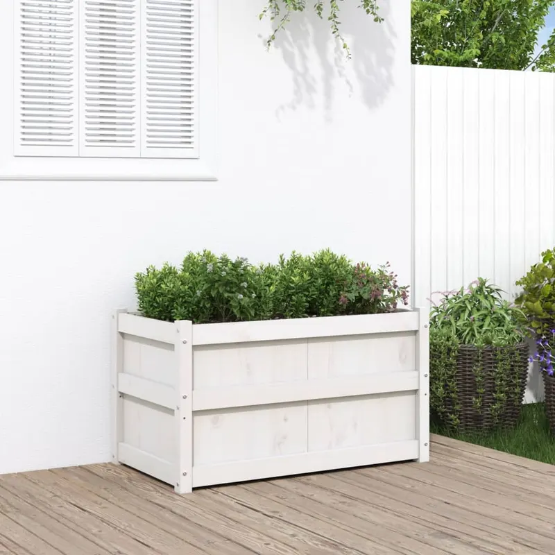Jardiniera de gradina, alb, 90x50x50 cm, lemn masiv de pin