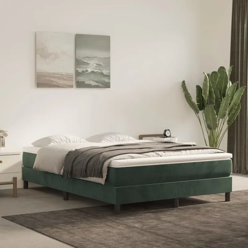 pat box spring cu saltea, verde inchis, 140x190 cm, catifea