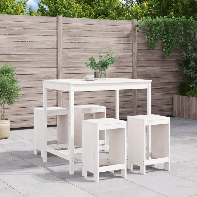 set de bar pentru gradina, 5 piese, alb, lemn masiv de pin