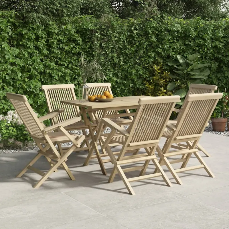 set mobilier de gradina, 7 piese, gri, lemn masiv de tec